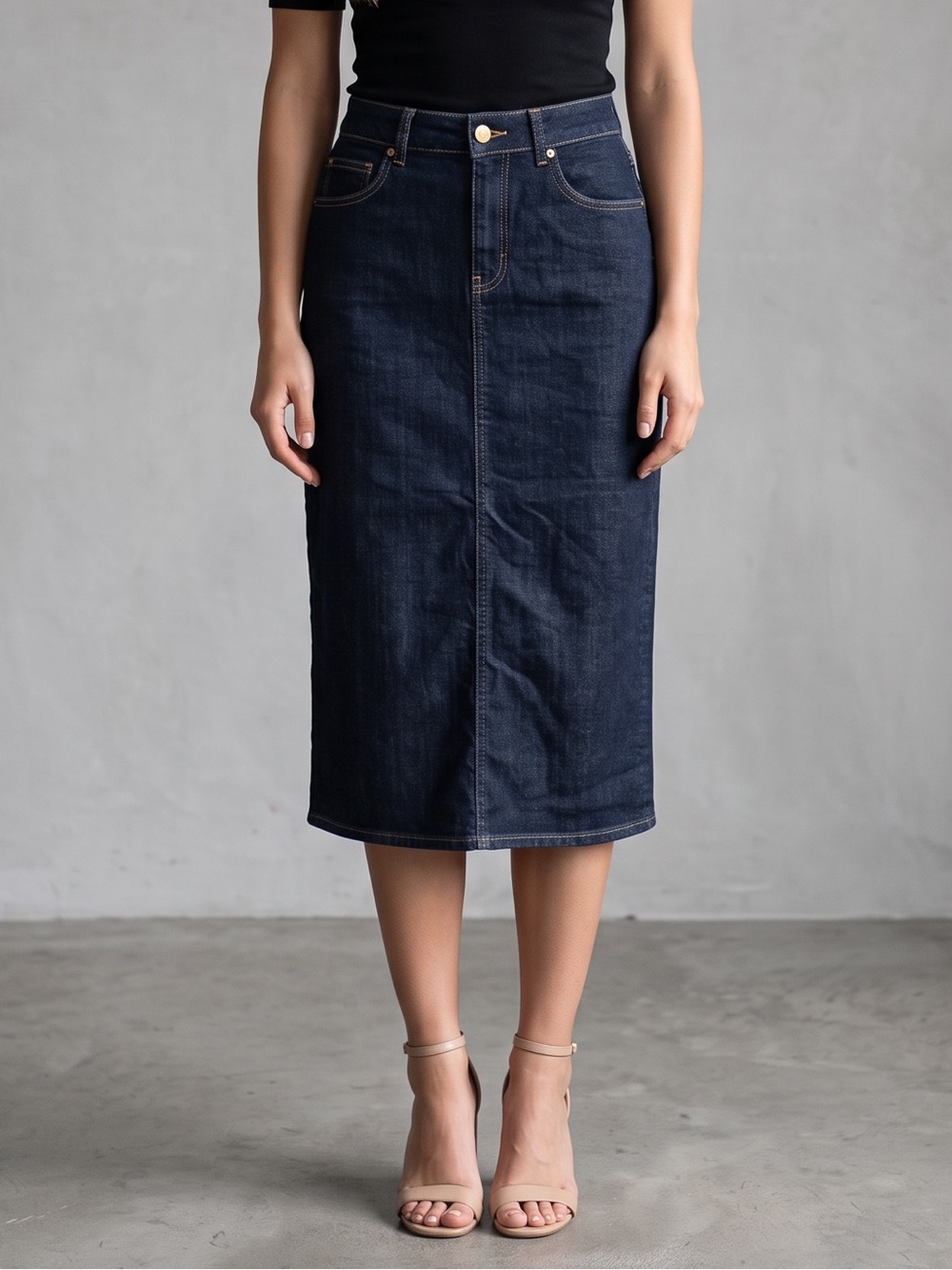 🌻M&S Marks Spencer Denim Maxi Skirt Size 12 Dark Rinse Blue Button Front